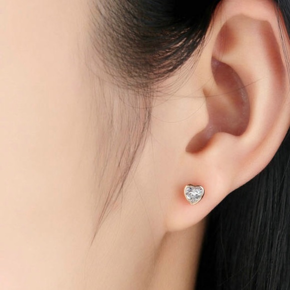 Sterling Silver Rose Gold Plated Heart Studs! - Picture 2 of 5